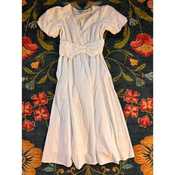 NWT Moon River White Poplin Bow Puff-Sleeve Dress Size Large - Picture 4 of 8